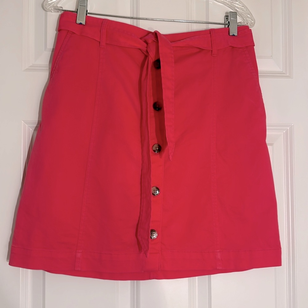 J. Crew Factory pink button front skirt with tie belt